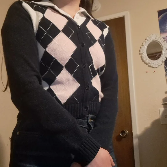 Brandy Meville pink argyle cardigan - Picture 2 of 4